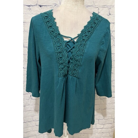 Chico's Tops - Chico's Top Lace Front Trim Teal Color 3/4 Sleeve Size 2/L/12